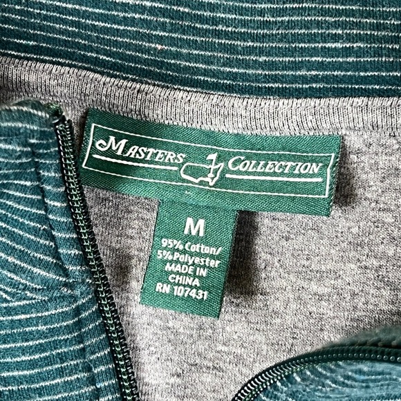 Masters Collection 1/4 Zip Pullover Sweater Mens M Green Striped Golf Logo - Picture 3 of 9
